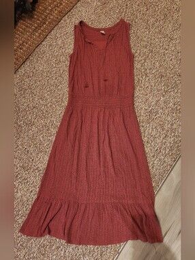 Sleeveless Rust Midi Dress with Tassel Tie